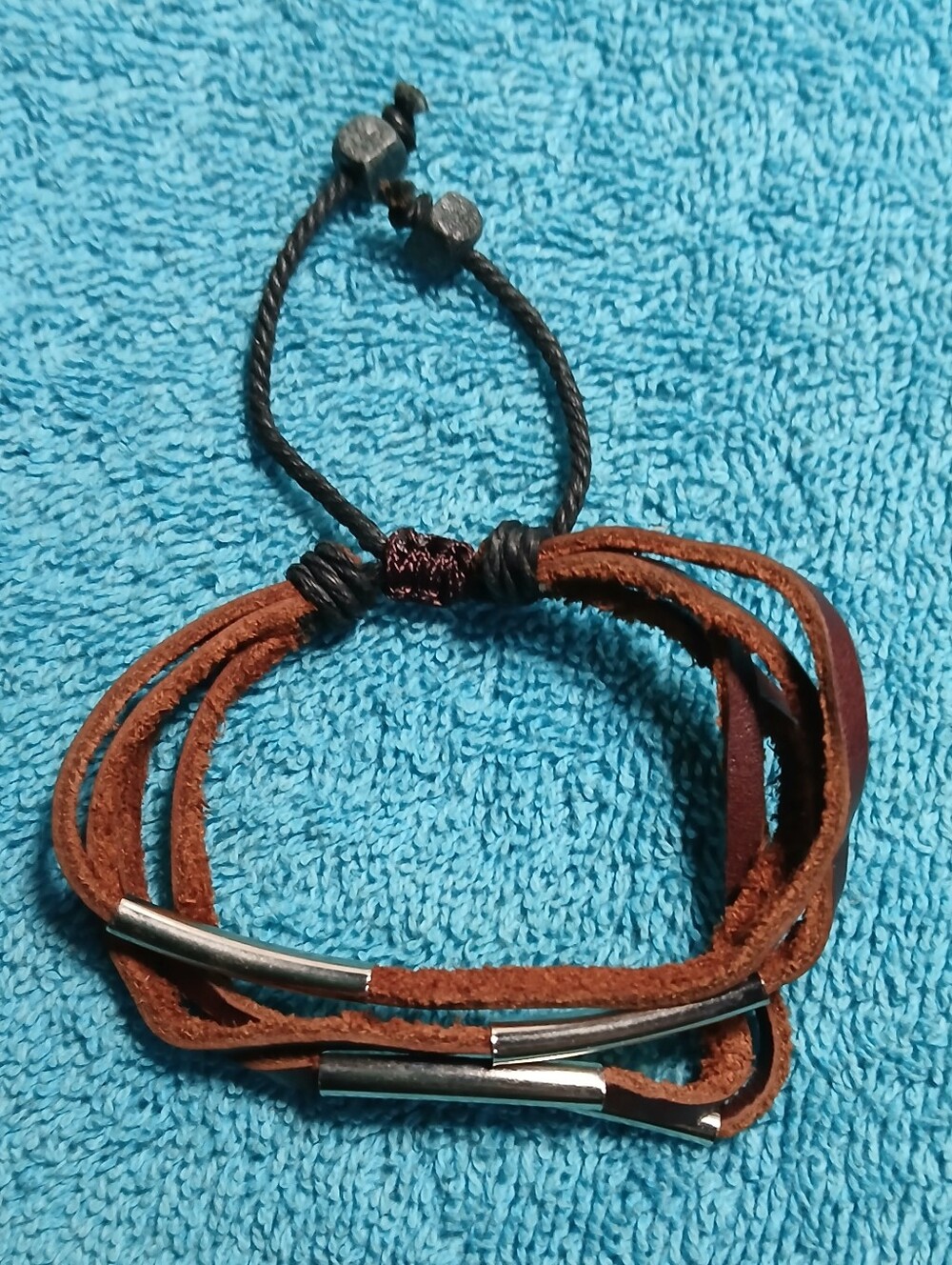 Brown Multi-Strand Leather Bracelet with Silver Accents